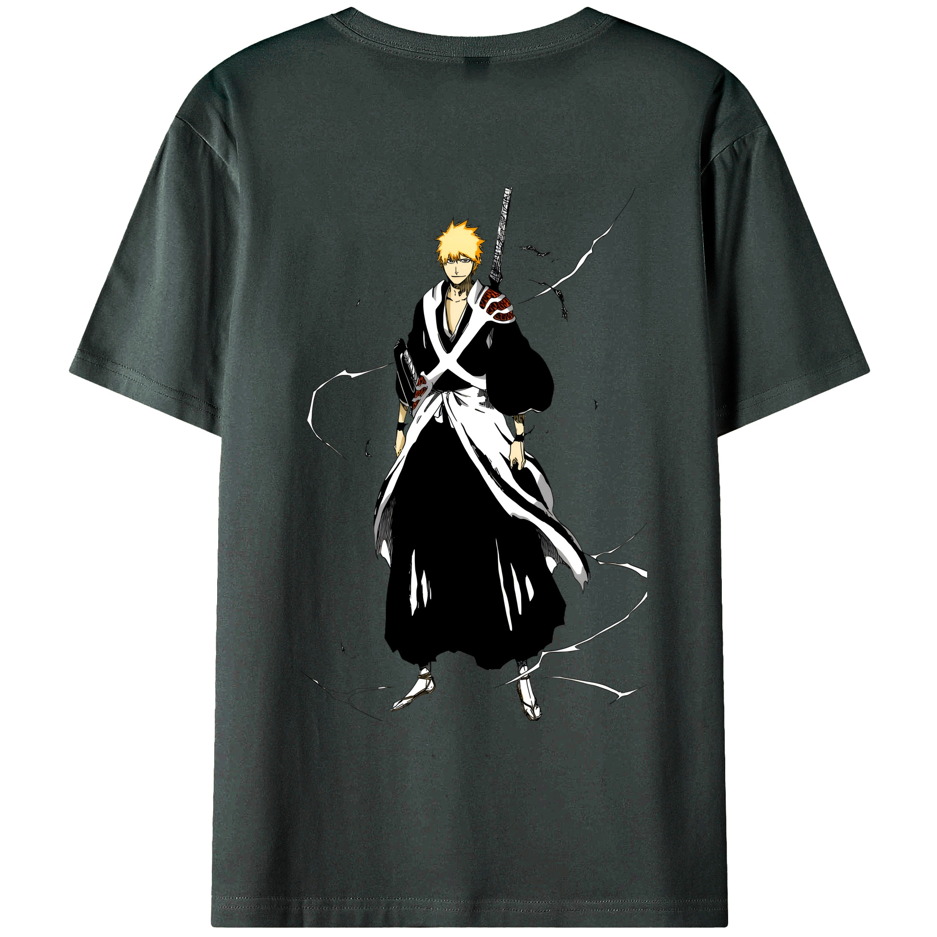 （画像用） ブリーチ 黒崎一護（くろさき いちご）BLEACH Kurosaki Ichigo 綿100％ メンズ半袖Tシャツ（バックプリント） 通気性